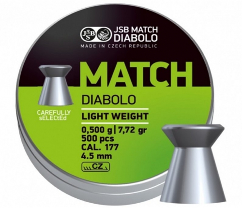 Пули пневматические JSB Match Diabolo Light Weight 4,5мм 0,475г (500шт) (Green)