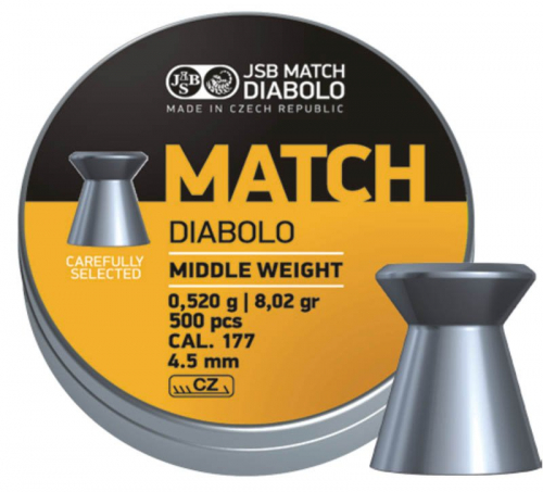 Пули пневматические JSB Match Diabolo Middle Weight 4,5мм 0,520г (500шт) (Yellow)